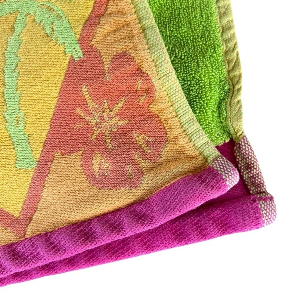 Y2K 100% Egyptian Cotton Oversized Beach Towel Colorful Palms Hibiscus 36x66